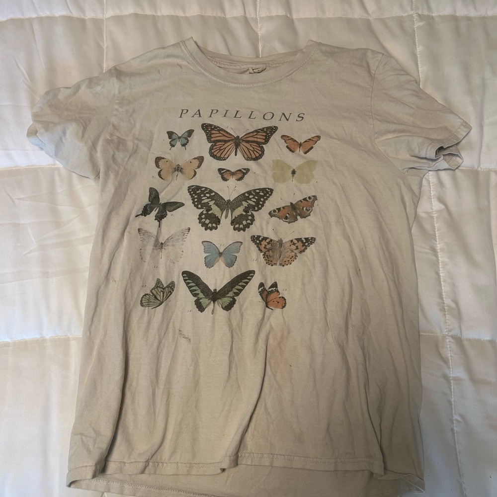 Urban Outfitters Cream Butterfly Short Sleeve Tee